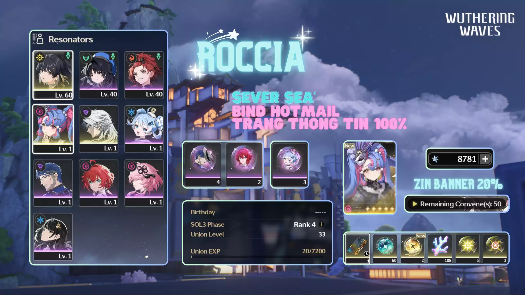 [Sea] Roccia + Cal + 8k7 Astrite + Vé chọn 5 sao