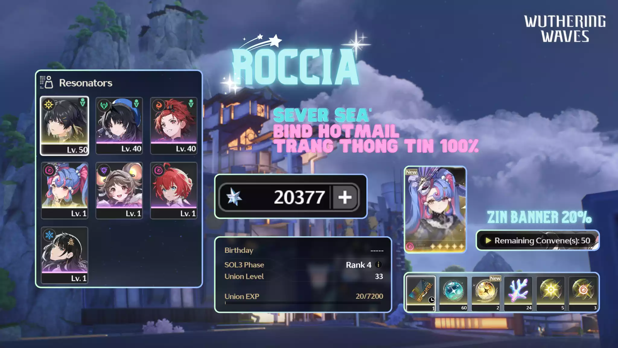 [Sea] Roccia + 20k Astrite + Vé chọn 5 sao