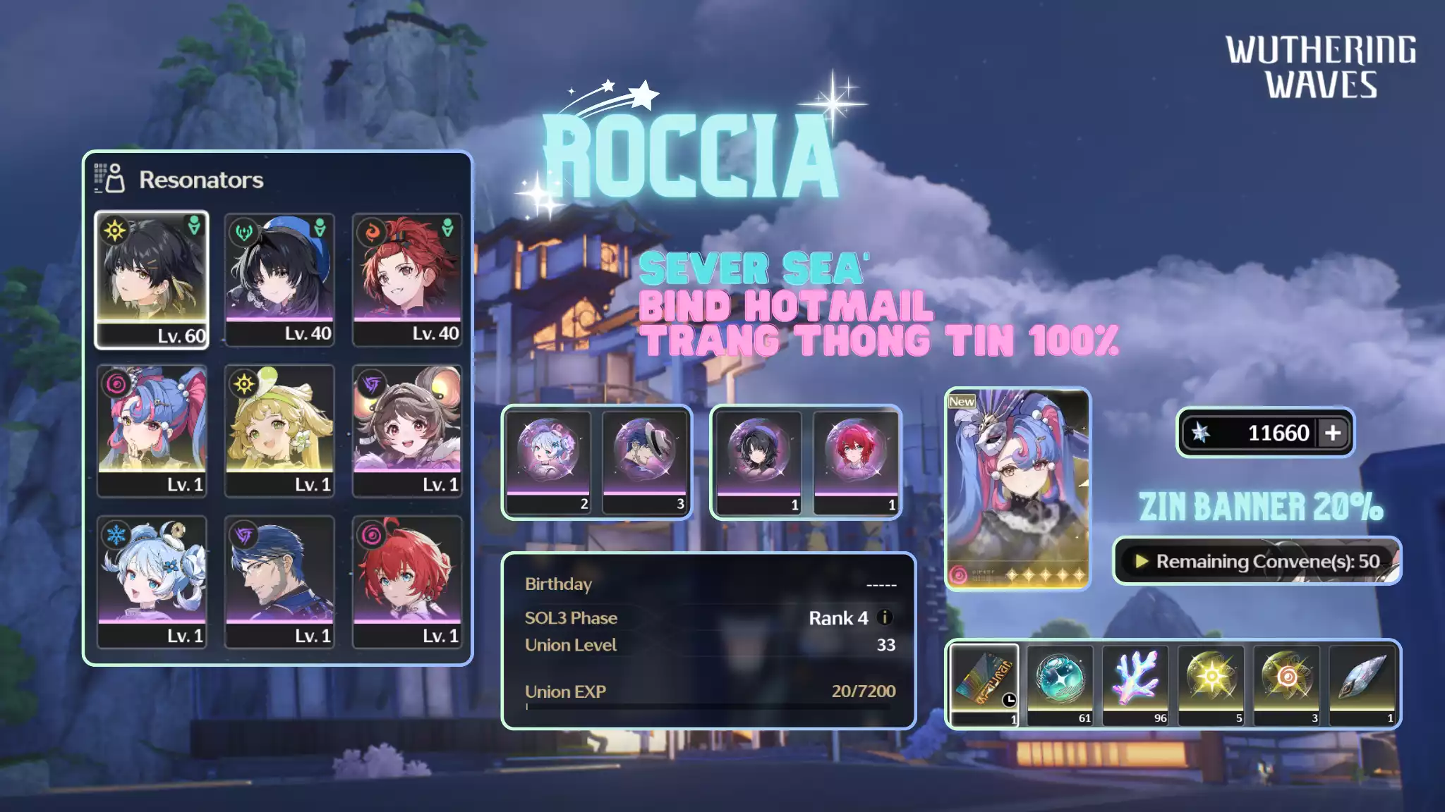 [Sea] Roccia + Verina + 11kAstrite + Vé chọn 5 sao