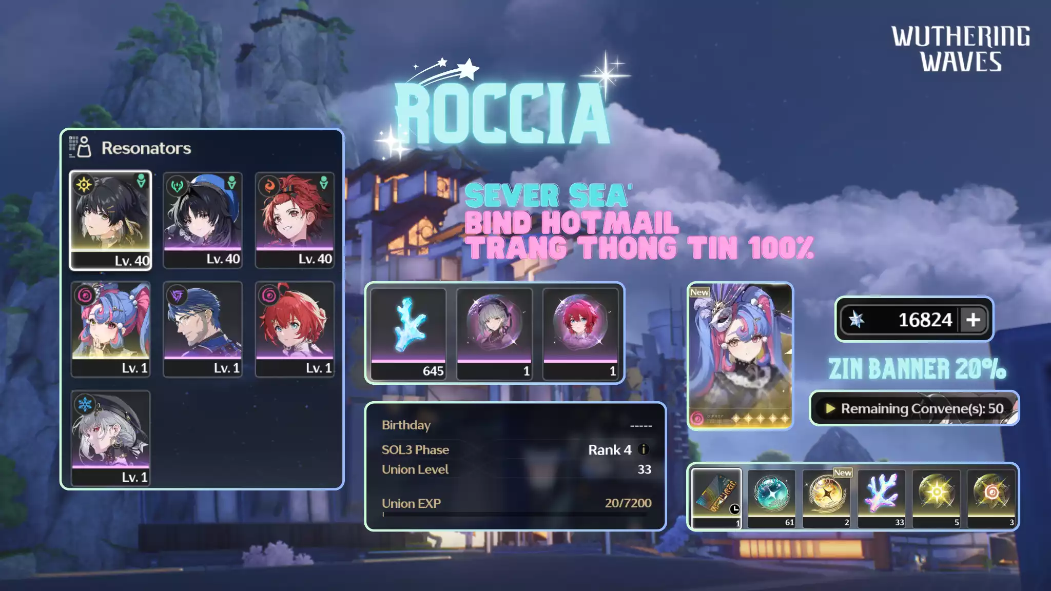 [Sea] Roccia + 16k8 Astrite + Vé chọn 5 sao
