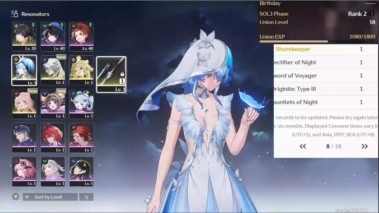 (SEA) UL19 Shorekeeper + Verina + Encore(Zin nhiệm vụ)