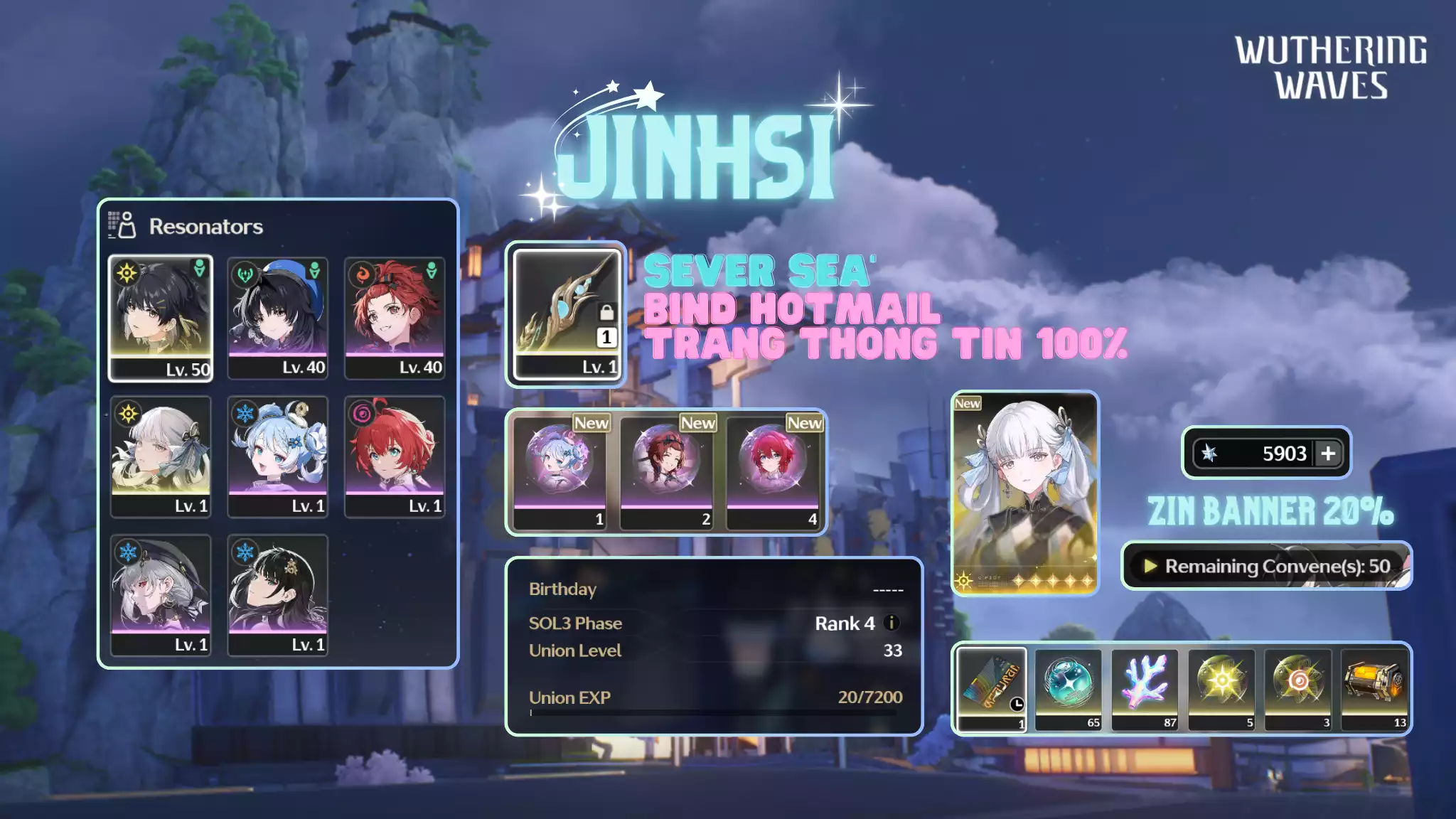 [Sea][UL33] Jinhsi Trấn + 6k Astrite