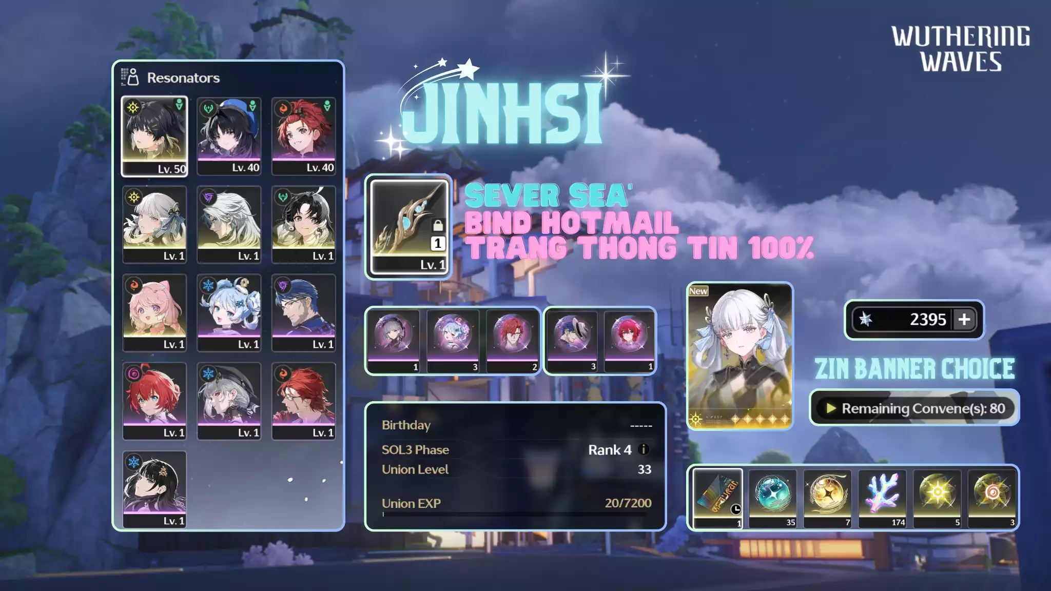 [Sea][UL33] Jinhsi Trấn + 2k Astrite