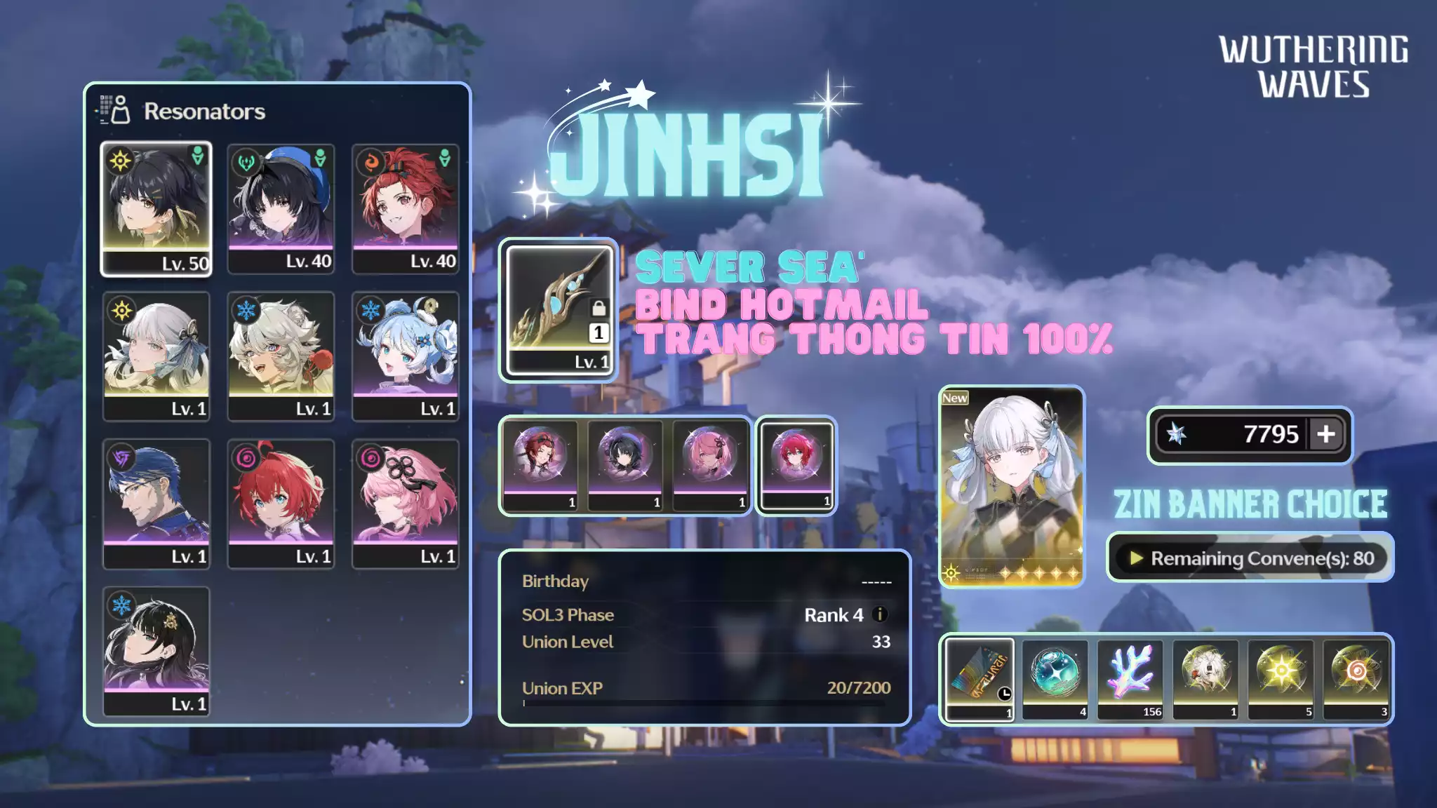 [Sea][UL33] Jinhsi Trấn + 7k7 Astrite
