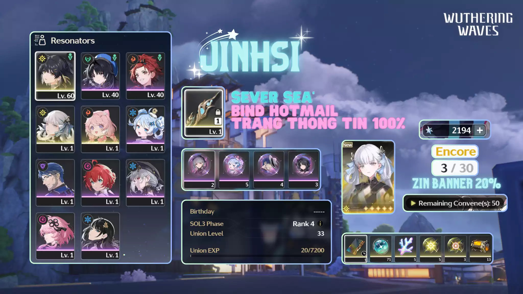 [Sea][UL33] Jinhsi Trấn + 2k Astrie