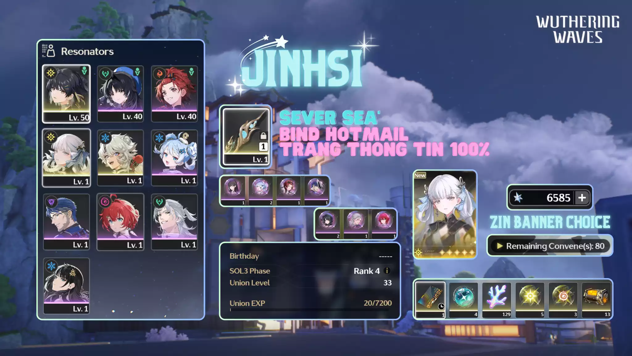 [Sea][UL33] Jinhsi Trấn + 6k5 Astrite