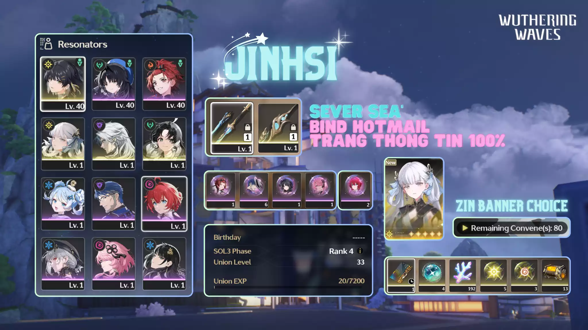 [Sea][UL33] Jinhsi Trấn + 4k Astrite