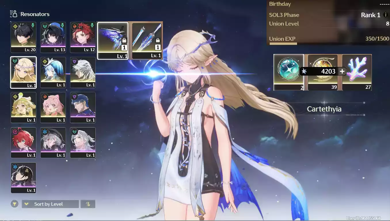 (SEA) UL8 Cartethyia Trấn + Shorekeeper Trấn + 66 roll + Verina(Zin map Zin nhiệm vu)