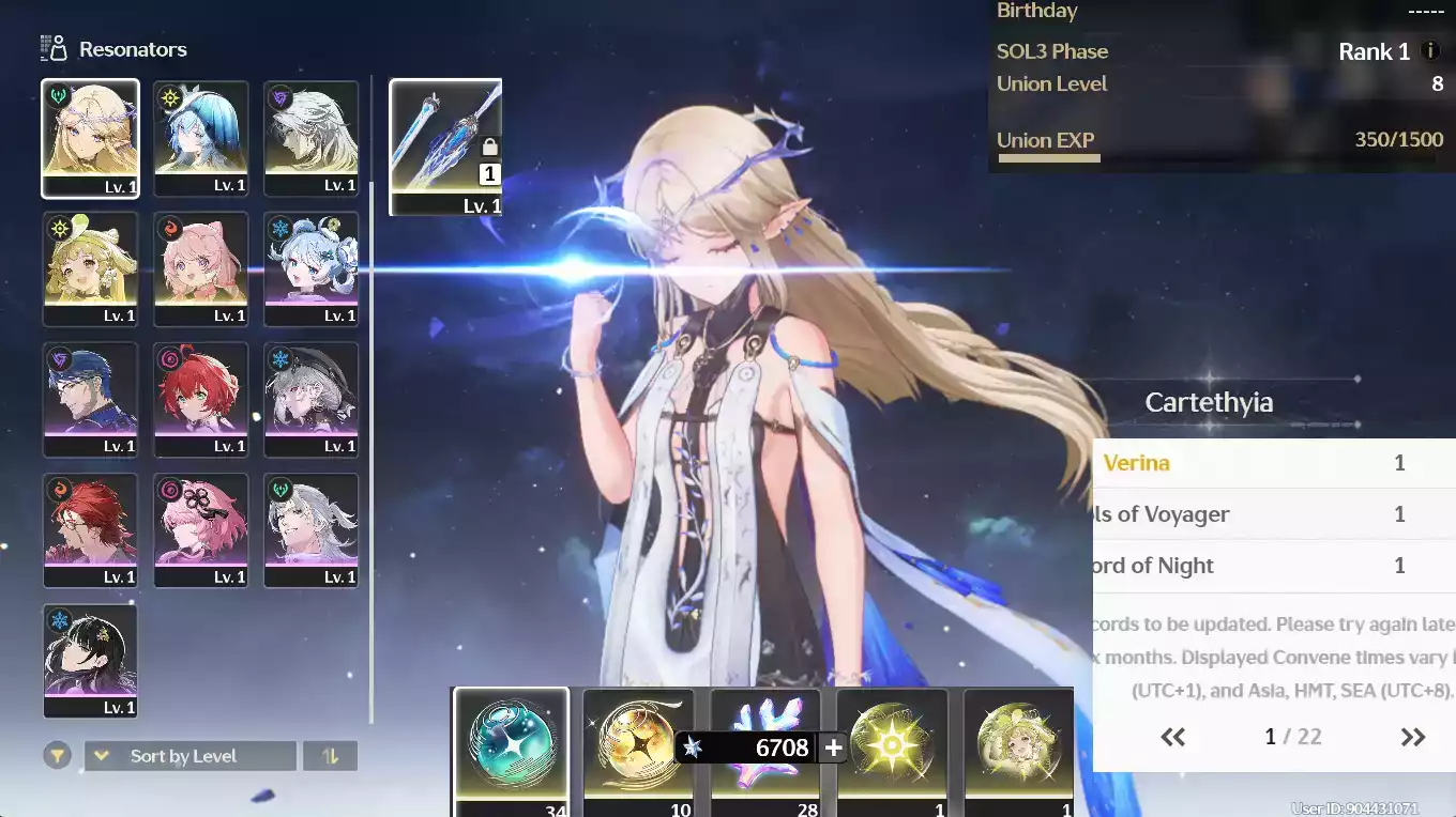(SEA) UL8 Cartethyia Trấn + Shorekeeper + Verina + Bảo hiểm + 55 Roll