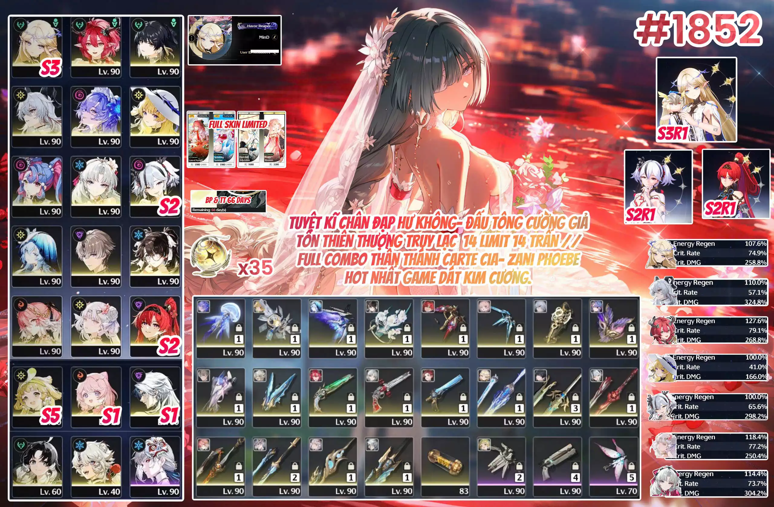 [ #1852 TUYỆT KỸ DUY NGÃ ĐỘC TÔN THIÊN THƯỢNG 14 LIMIT 14 TRẤN // FULL COMBO THẦN THÁNH CARTE CIA - ZANI PHOEBE HOT NHẤT GAME DÁT KIM CƯƠNG- SV SEA ]