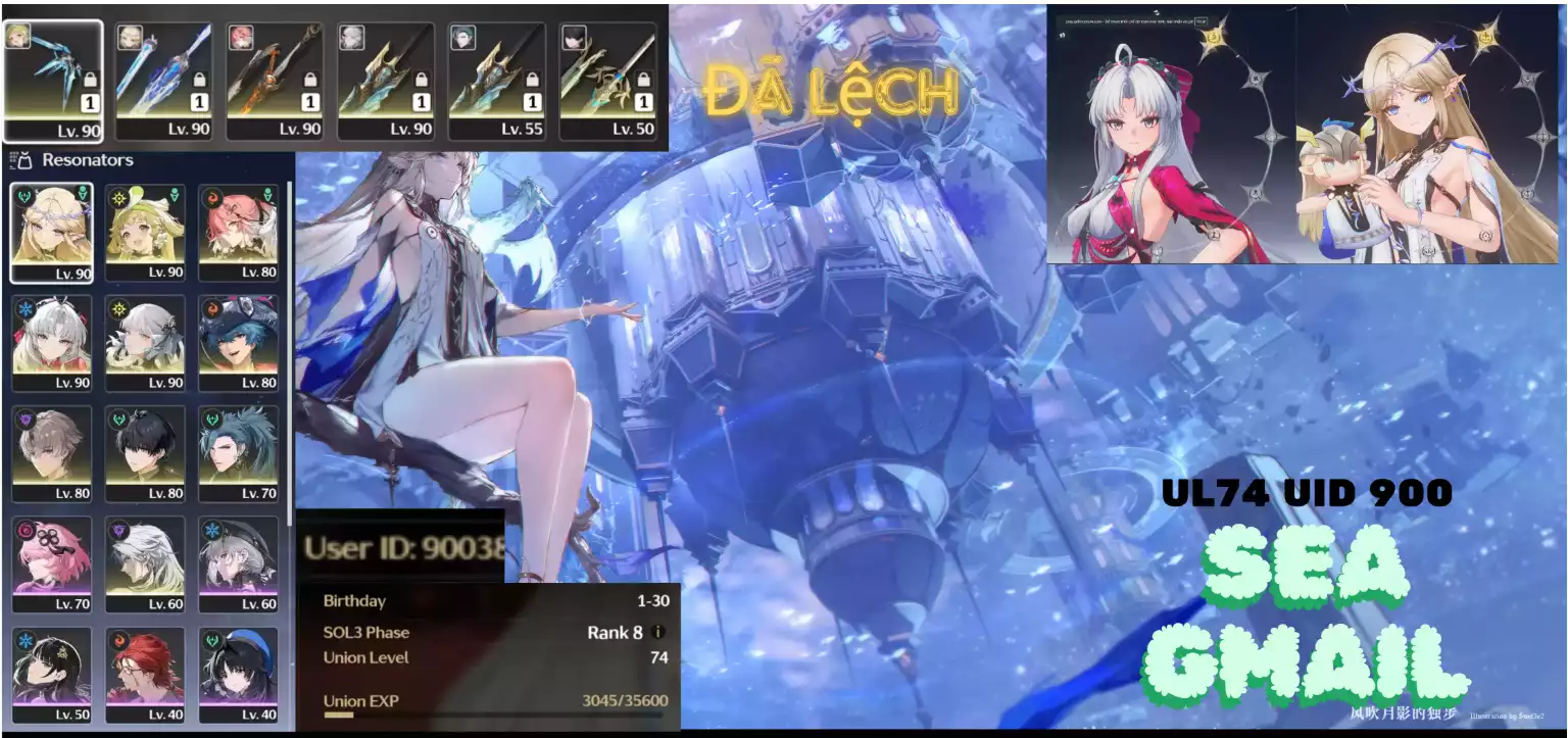 ACC 7 charlimted + 2 char c1 uid 900 lv 74 sea giá rẻ