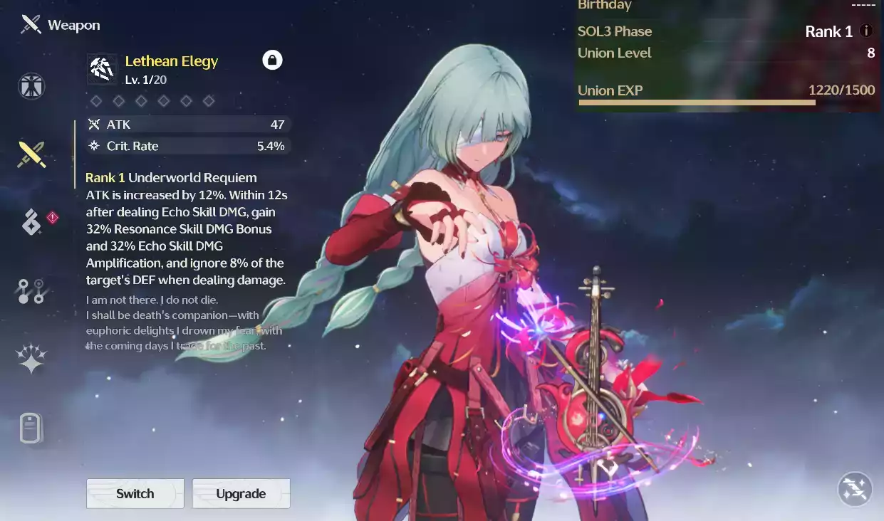 (SEA) UL8 Phrolova Trấn + 0~20 vé + Char Banner thường bất kỳ