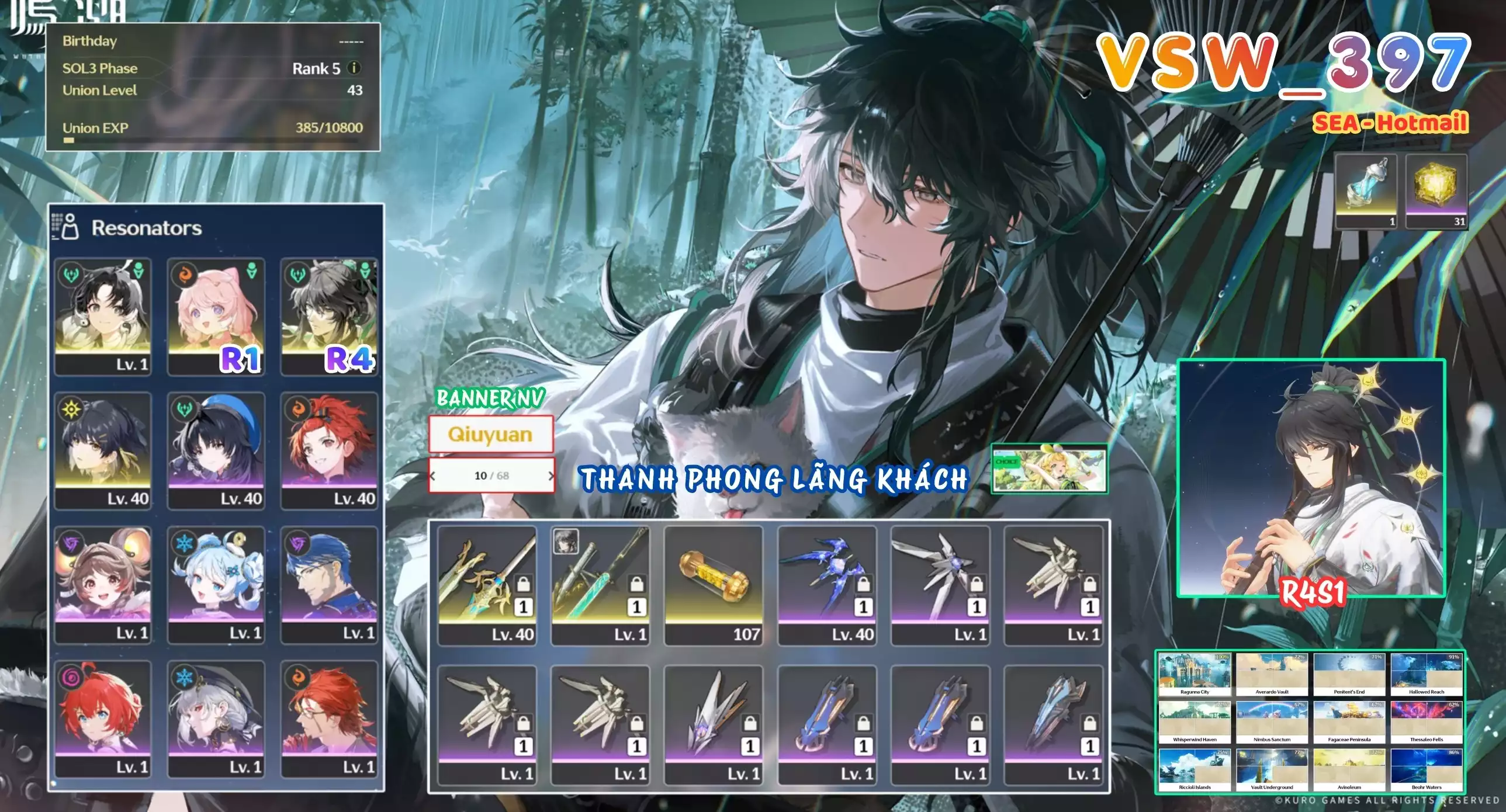 [ VSW_397 SIÊU PHẨM THANH PHONG KIẾM KHÁCH ] QIUYUAN R4 TRẤN + ENCORE R1 + JIANXIN. 10 TRANG BANNER LIMIT. 31 NHỰA. ZIN BANNER 5* TỰ CHỌN. CÒN NHIỀU QUEST / EVENT!!