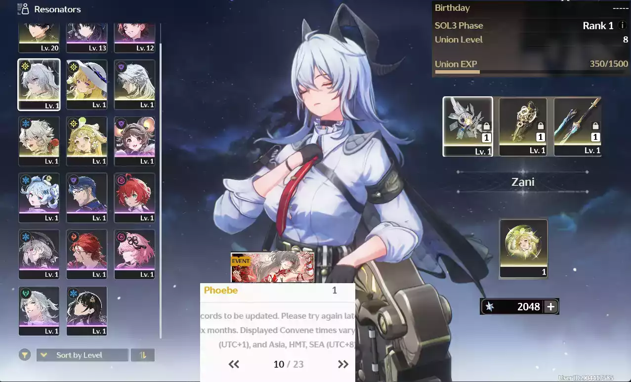 (SEA) UL8 Zani Trấn + Phoebe Trấn + banner nhân vật 1 trang + Verina RC1(Zin Map, Zin nhiệm vụ)