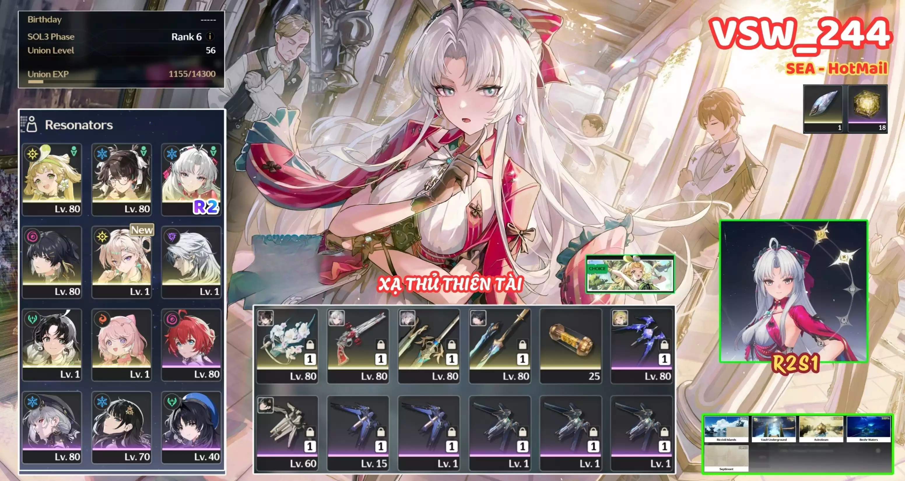 [ VSW_244 SIÊU PHẨM THIÊN NỮ XẠ KÍCH ] LYNEA + CARLOTTA R2 TRẤN + ZHE ZHY TRẤN + VERINA + CALCHARO + JIANXIN + ENCORE. 4,500 ĐÁ ASTRITE. 18 NHỰA. ZIN BANNER 5* TỰ CHỌN. CÒN NHIỀU QUEST / EVENT!!