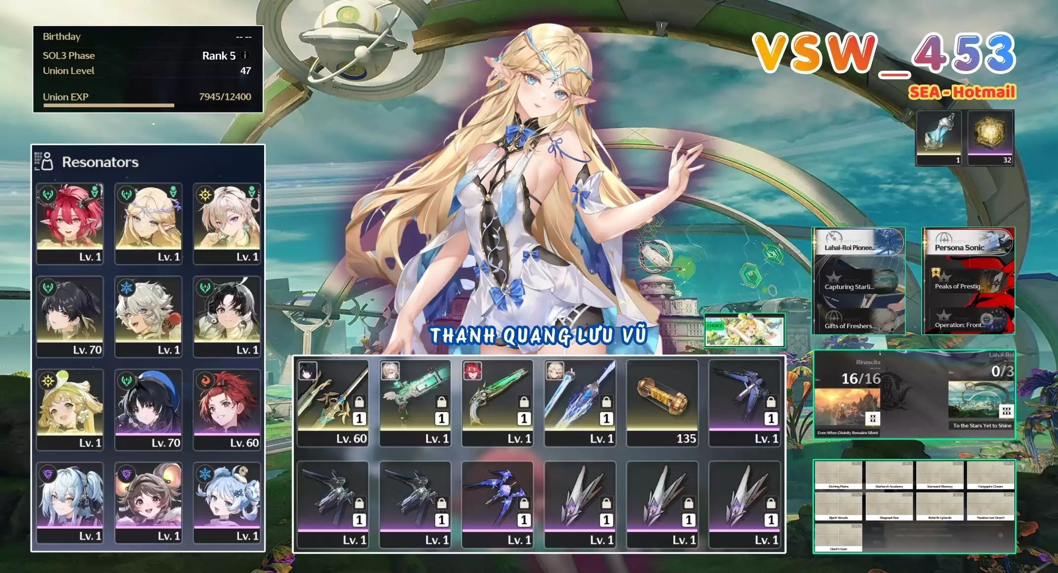 [ VSW_453 SIÊU PHẨM THANH QUANG LƯU VŨ / CHƯA SN! ] CARTETHYIA TRẤN + CIACCONA TRẤN + LYNEA TRẤN + JIANXIN + VERINA. 32 NHỰA. ZIN BANNER 5* TỰ CHỌN. CÒN NHIỀU QUEST / EVENT!