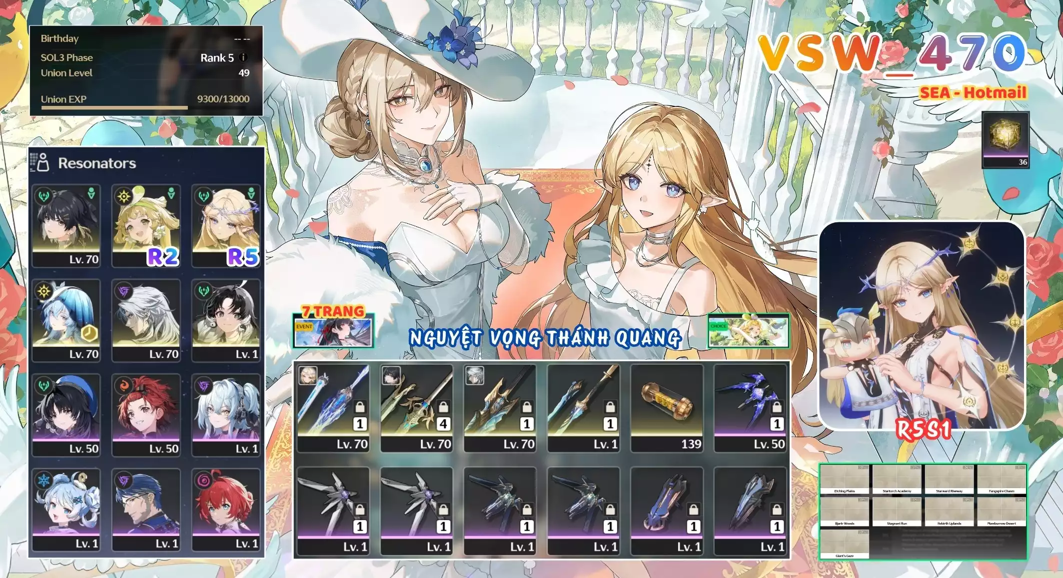 [ VSW_470 SIÊU PHẨM VỌNG NGUYỆT THÁNH QUANG / CHƯA SN! ] CARTETHYIA R5 TRẤN + CALCHARO TRẤN + VERINA R2 + JIANXIN + MAIN TRẤN. 7 TRANG BANNER LIMIT. 36 NHỰA. ZIN BANNER 5* TỰ CHỌN. CÒN NHIỀU QUEST / EVENT!