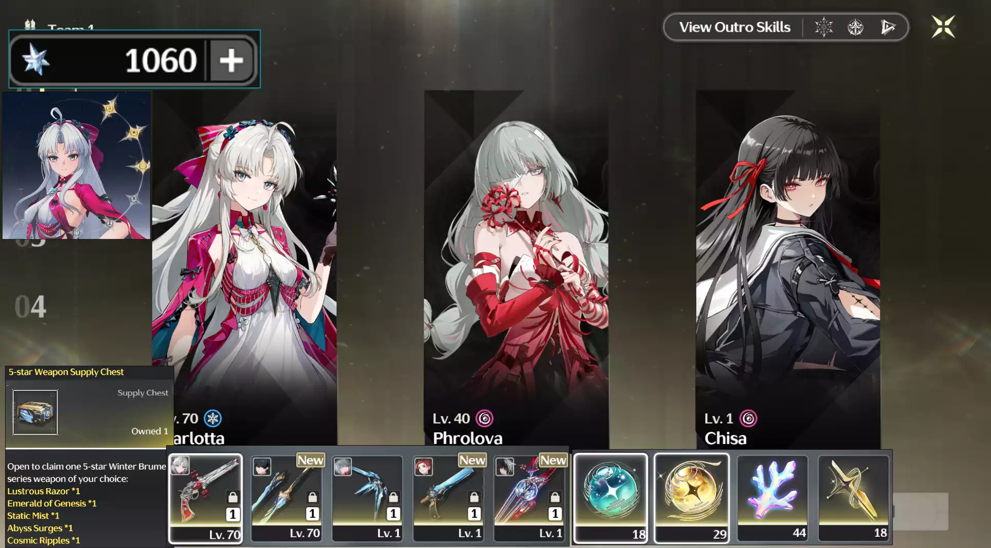 (SEA) Team Carlotta C3r1 + Phrolova C0 + Chisa C0r1 và tài nguyên