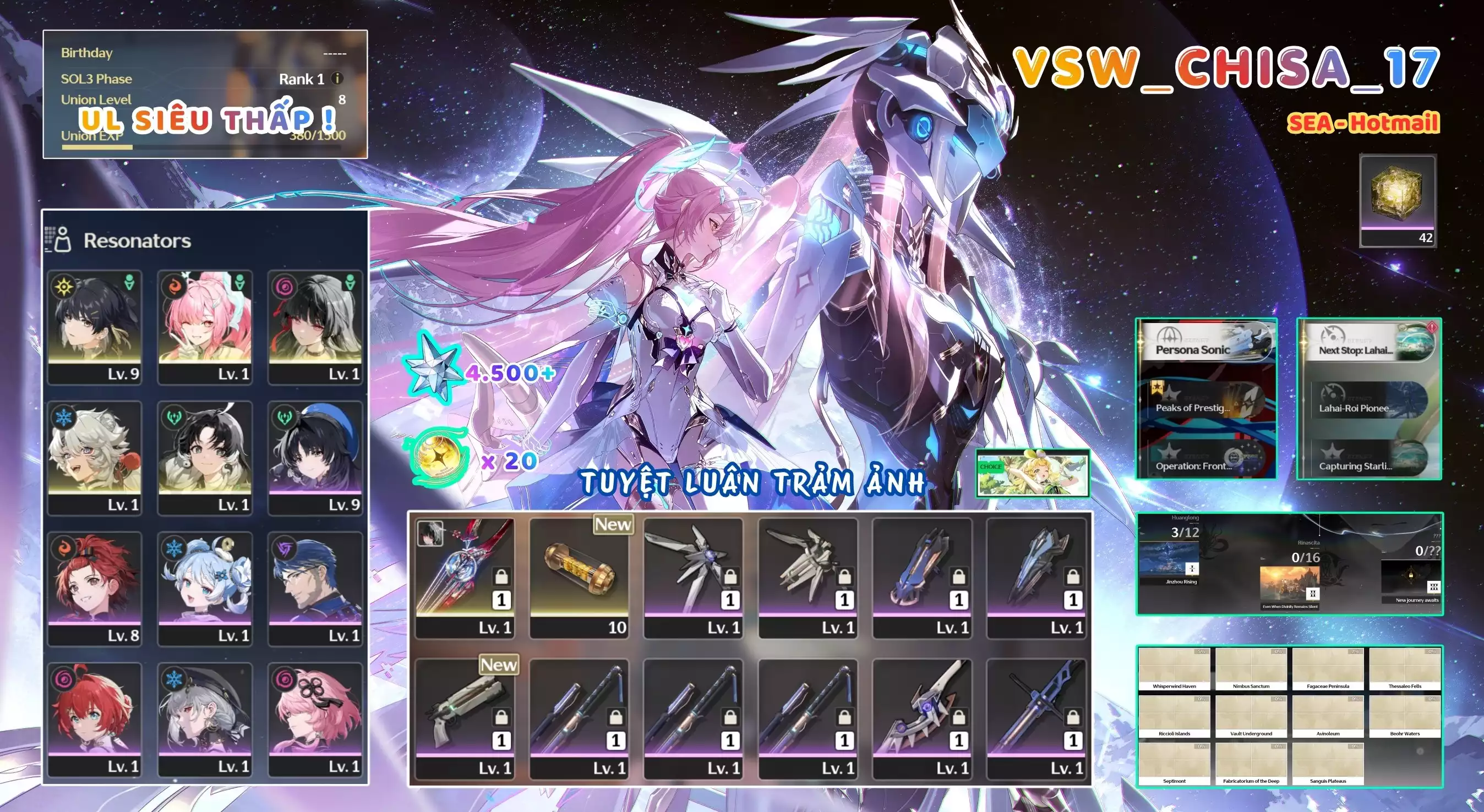 [ VSW_CHISA_17 SIÊU PHẨM TUYỆT LUÂN TRẢM ẢNH / UL 8 SIÊU THẤP! ] AEMEATH + CHISA TRẤN + 1~3 CHAR 5* THƯỜNG -{ 4.500 ASTRITE + 20 VÉ LIMIT }- ZIN BANNER 5* TỰ CHỌN. 3x ~ 4x NHỰA. ZIN NHIỀU QUEST / EVENT!!