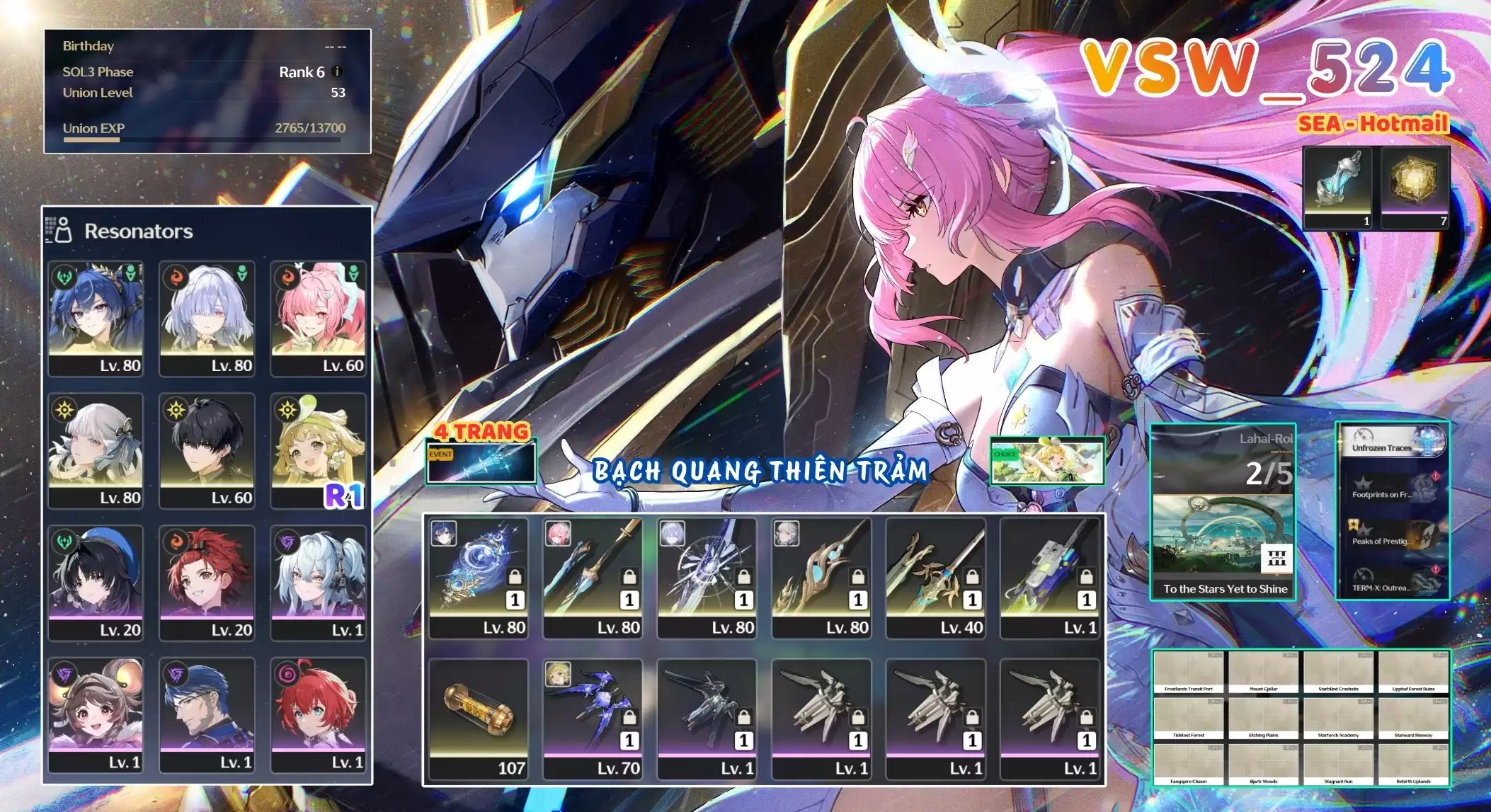 [ VSW_524 SIÊU PHẨM BẠCH QUANG THIÊN TRẢM / CHƯA SN! ] AEMEATH + MORNYE TRẤN + IUNO TRẤN + JINHSI TRẤN + VERINA R1 + MAIN TRẤN. 4 TRANG BANNER TRẤN. 7 NHỰA. ZIN BANNER 5* TỰ CHỌN. CÒN NHIỀU QUEST / EVENT!