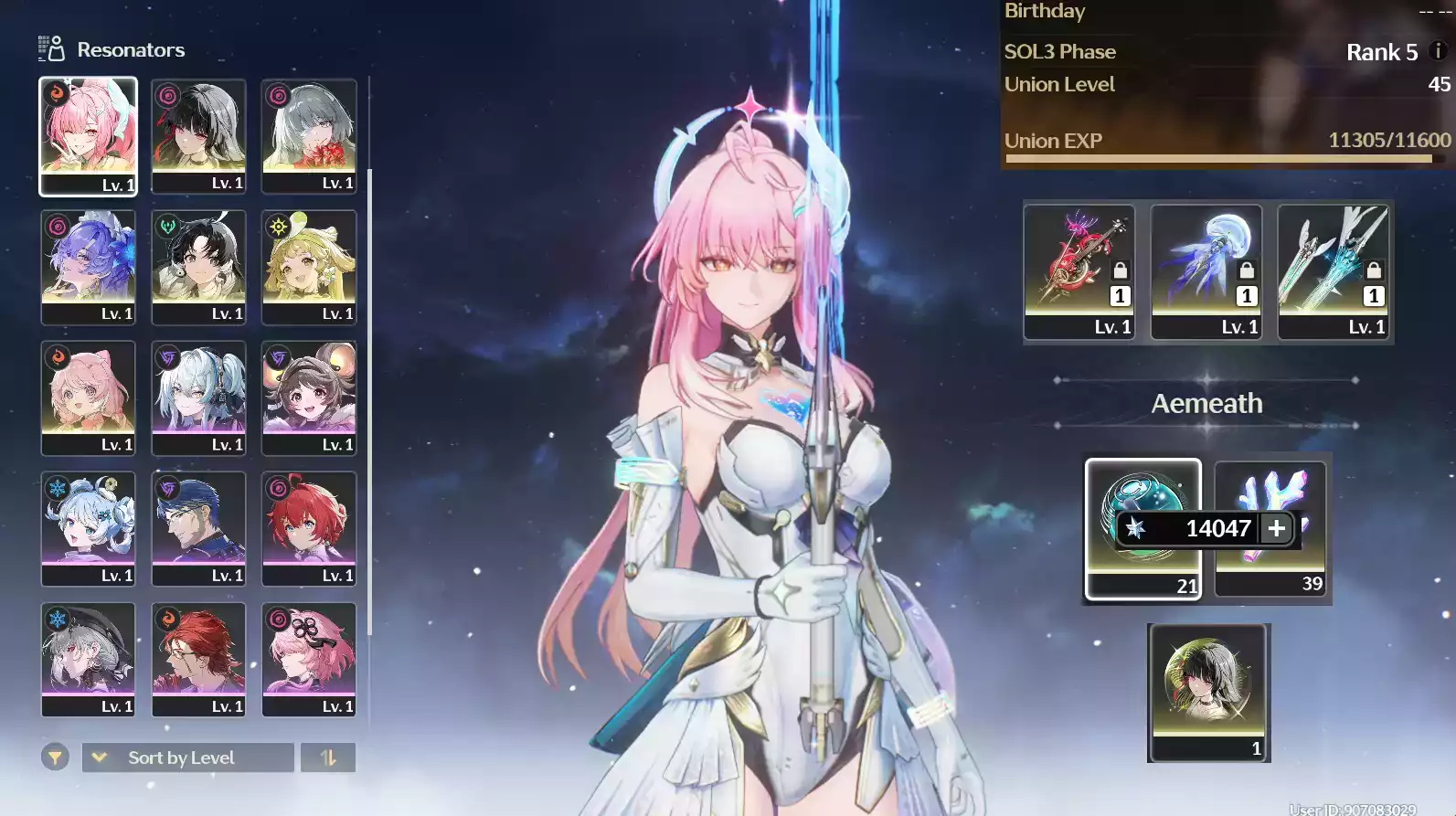 (SEA) UL45 Aemeath Trấn + Chisa RC1 + Phrolova Trấn + Cantarella Trấn + 90 vé Limit + Verina + Encore