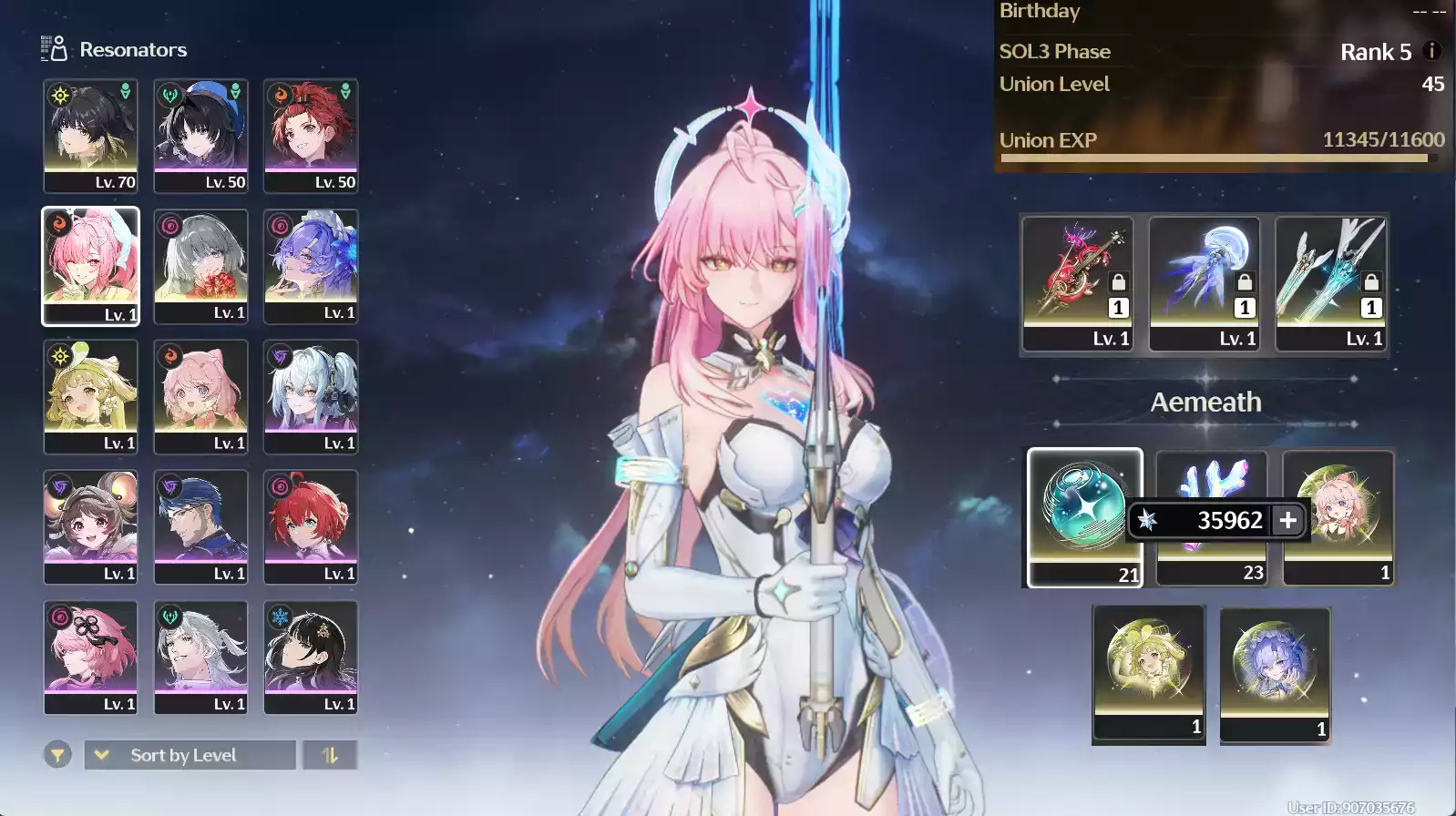 (SEA) UL45 Aemeath Trấn + Phrolova Trấn + Cantarella Trấn + 225 vé Limit + Verina + Encore