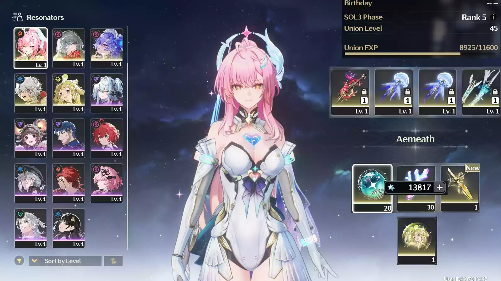 (SEA) UL45 Aemeath Trấn + Phrolova Trấn + Cantarella Trấn + 90 vé Limit + Verina