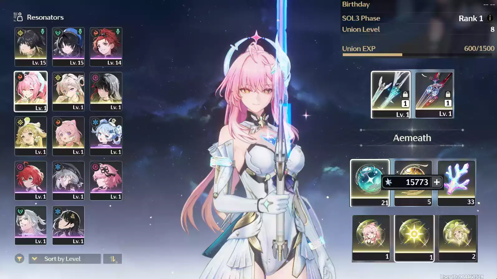 (SEA) UL8 Aemeath Trấn + Lynae + Chisa Trấn + 105 vé limit + Verina + Encore(Còn nguyên Map, Nhiệm Vụ, X2)