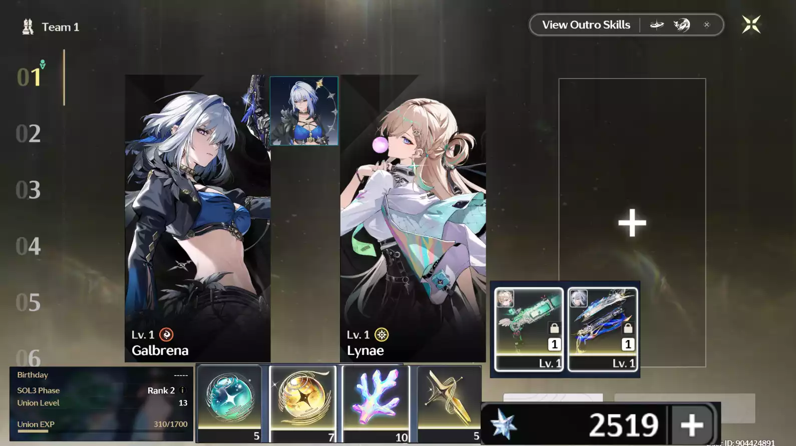 (SEA)UL13 Acc khởi đầu VIP 2 tay súng Galbrena C1r1 + Lynae C0r1