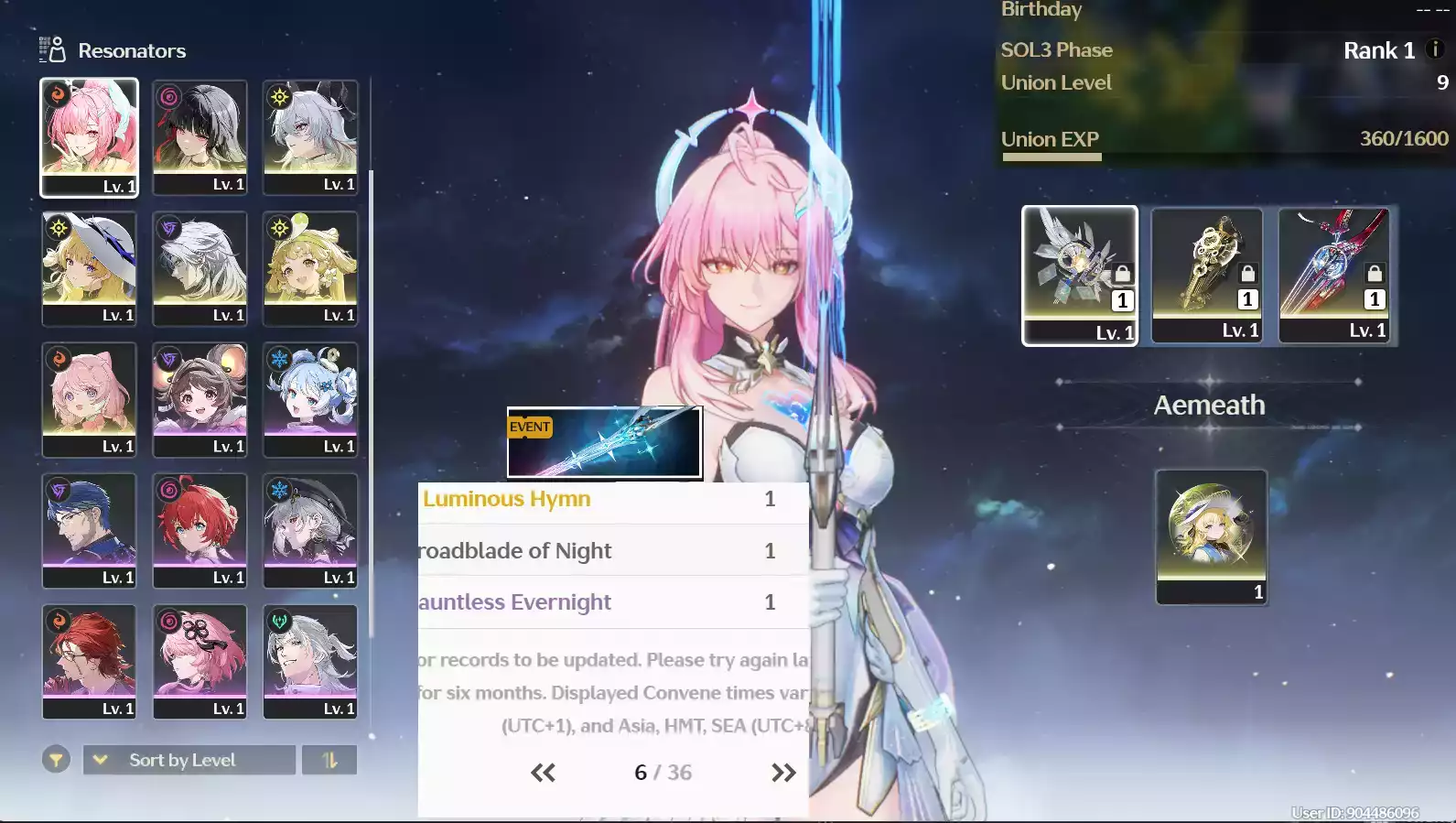 (SEA) UL8 Aemeath + Chisa Trấn + Zani Trấn + Phoebe Trấn + Verina + Encore