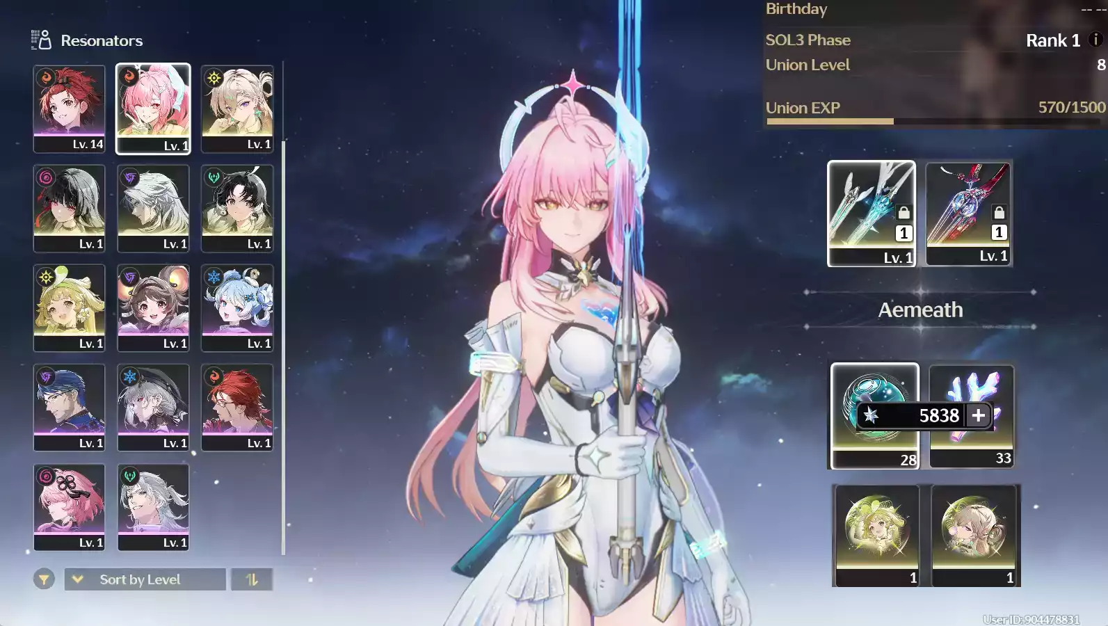 (SEA) UL8 Aemeath Trấn + Lynae RC1 + Chisa Trấn + Verina + 40 vé limit