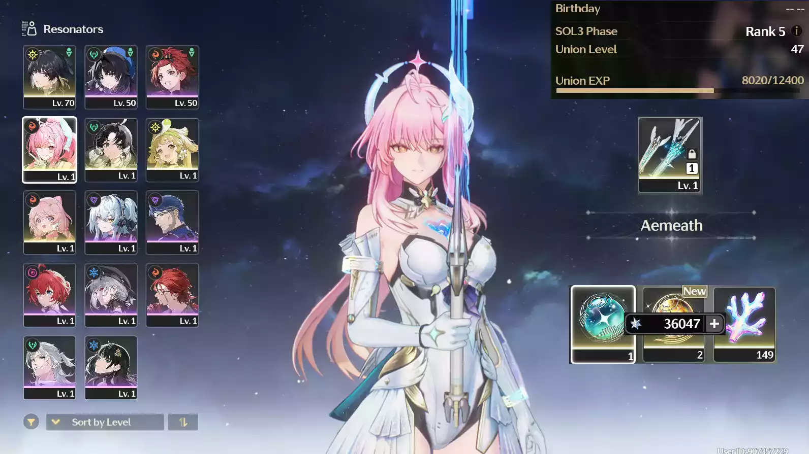 (SEA) UL50 Aemeath Trấn + 225 vé limit + 149 san hô + Verina + Encore