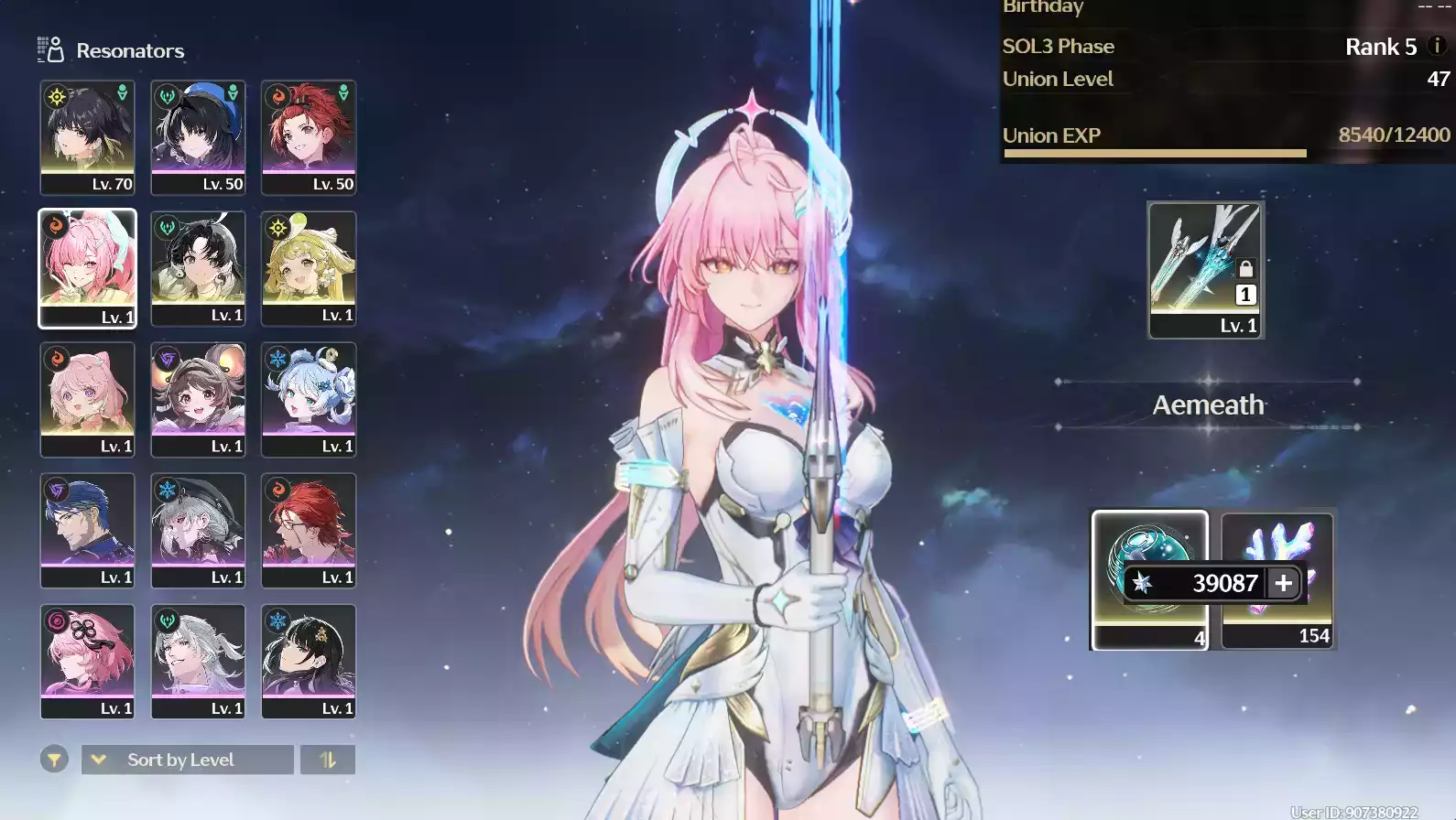 (SEA) UL50 Aemeath Trấn + 245 vé limit + 154 san hô + Verina + Encore