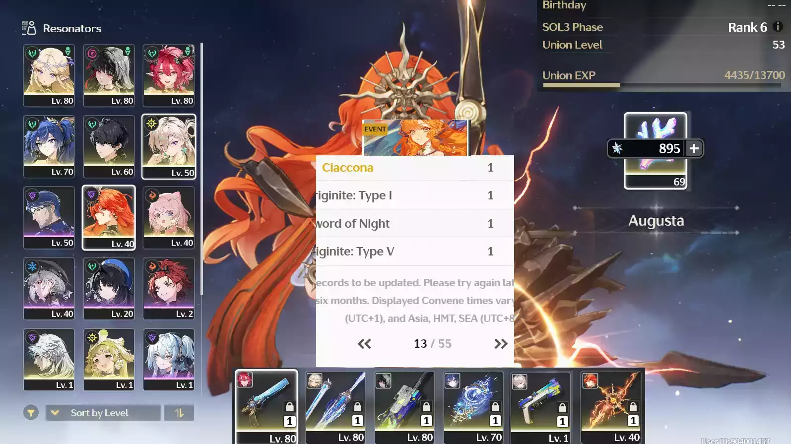 (SEA) UL50 Cartethyia Trấn + Ciaccona + Chisa + Augusta Trấn + Iuno Trấn + 13 trang limit + Verina + Encore