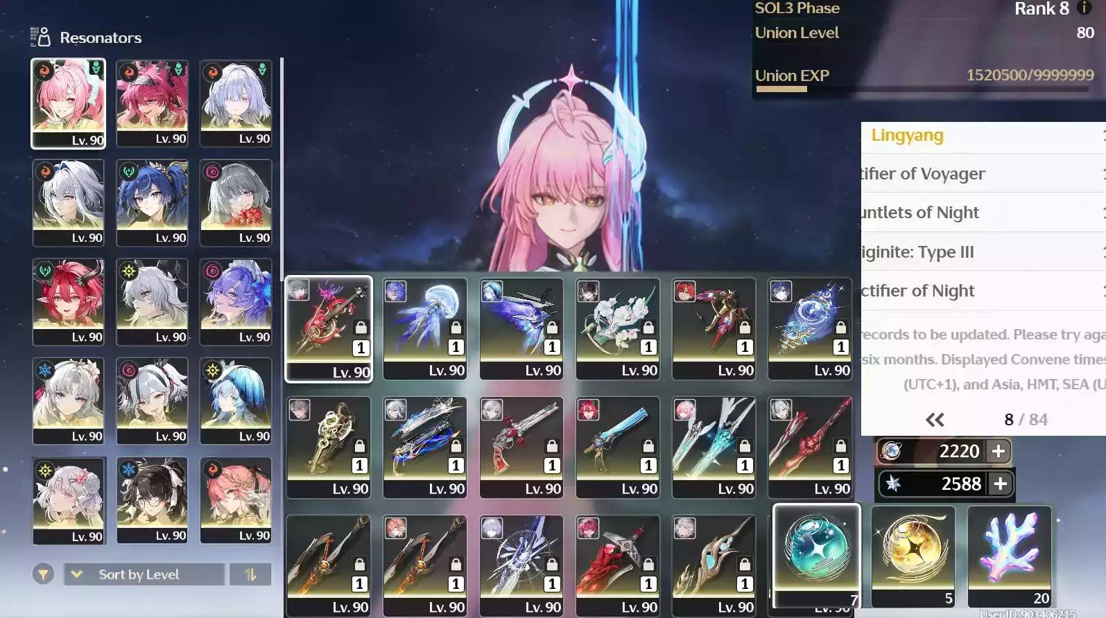 (SEA) UL80 3 Skin + 16 char + 15 Trấn + Bảo hiểm nhân vật 8 trang để nửa sau roll Lynae là đủ team+ 20 vé litmit + 2220 đá nạp