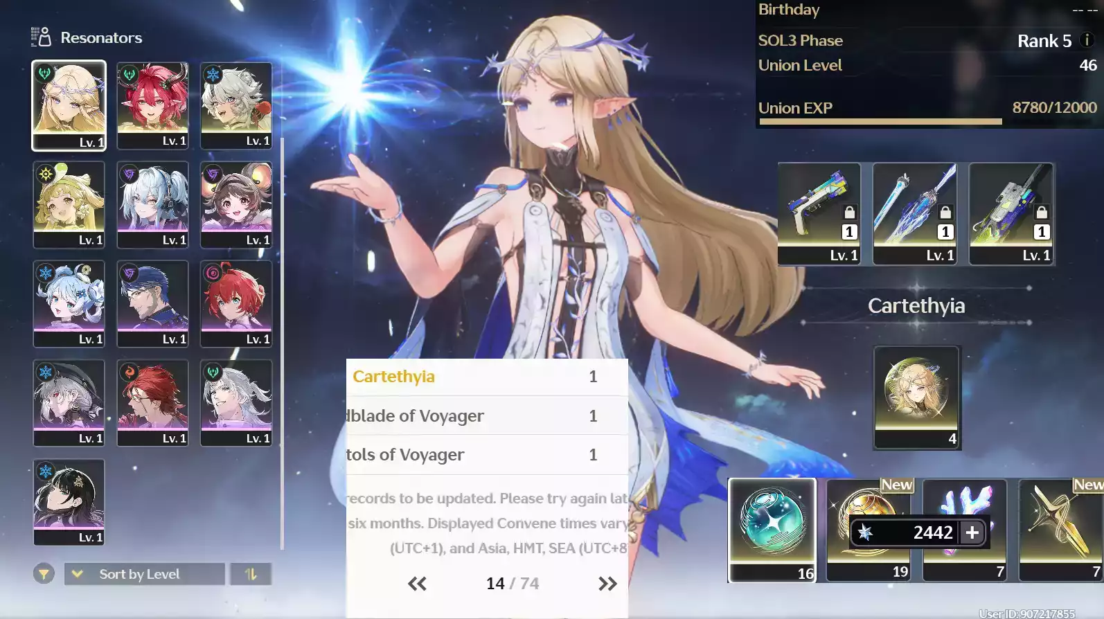 (SEA) UL45 Cartethyia RC4 Trấn + Ciaccona + 40 vé limit + banner nhân vật 14 trang