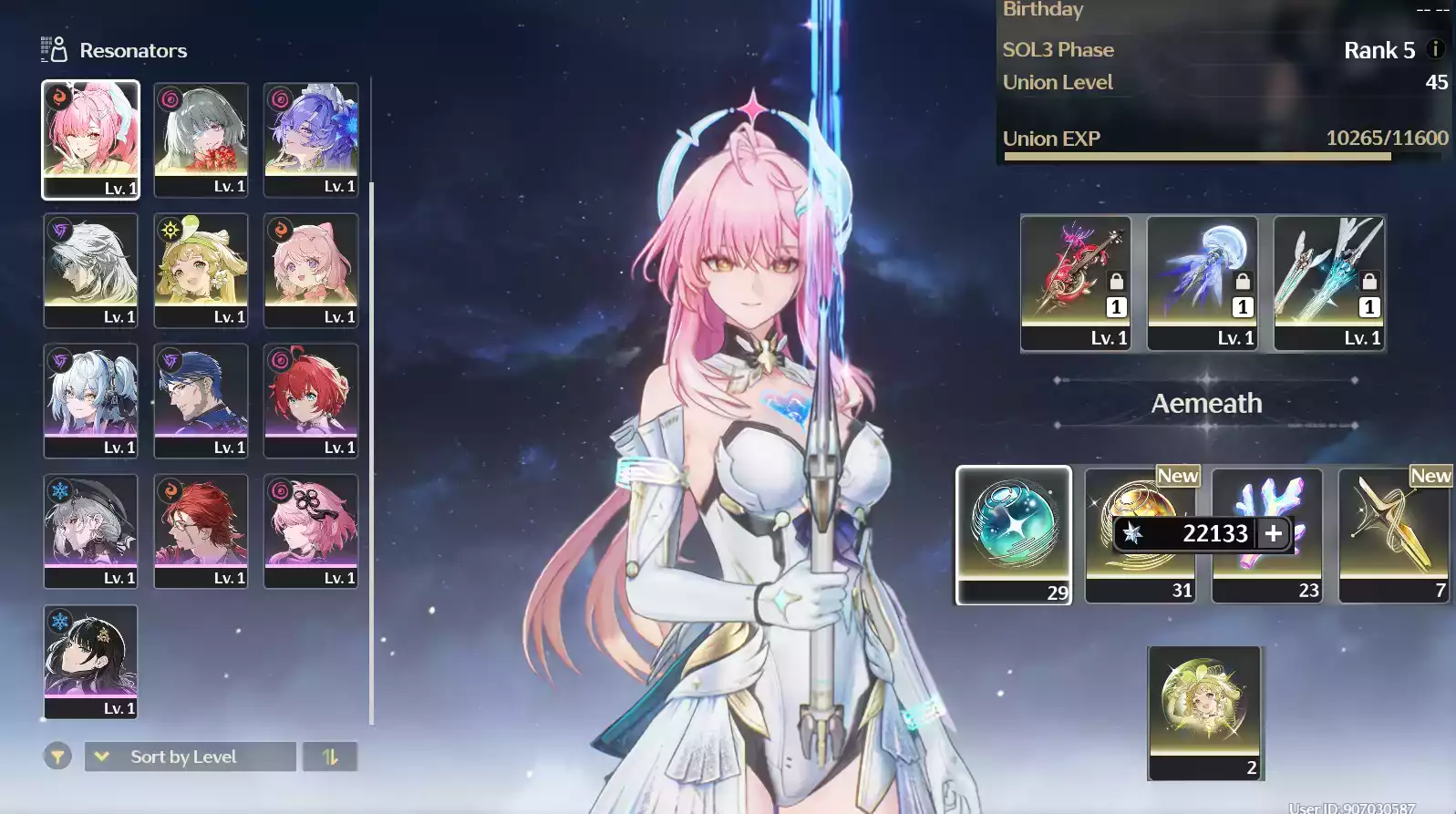 (SEA) UL45 Aemeath Trấn + Phrolova Trấn + Canta Trấn + 176 vé limit + Verina + Encore