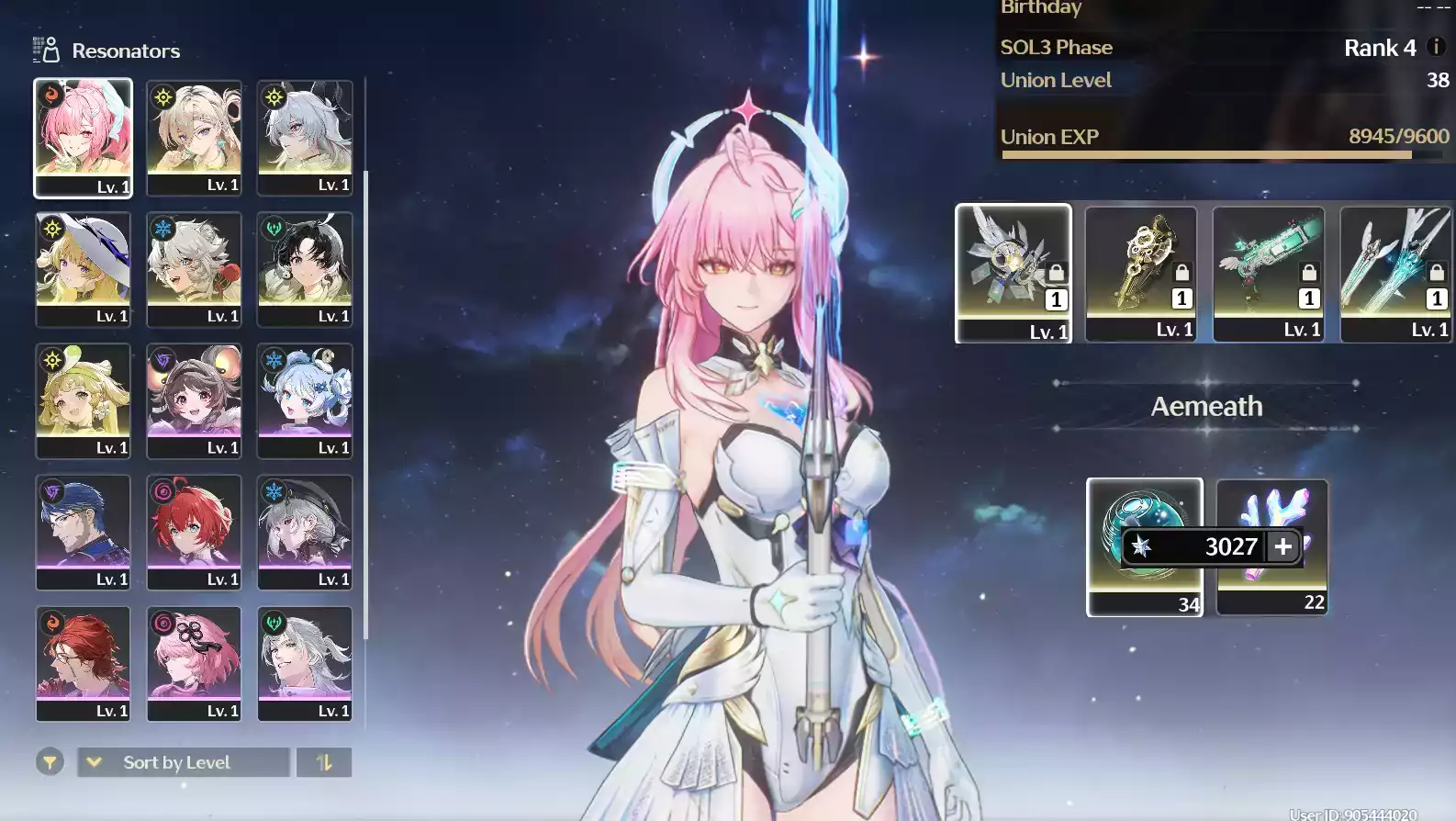 (SEA) UL50 Aemeath Trấn + Lynae Trấn + Zani Trấn + Phoebe Trấn + Verina + 20 vé limit