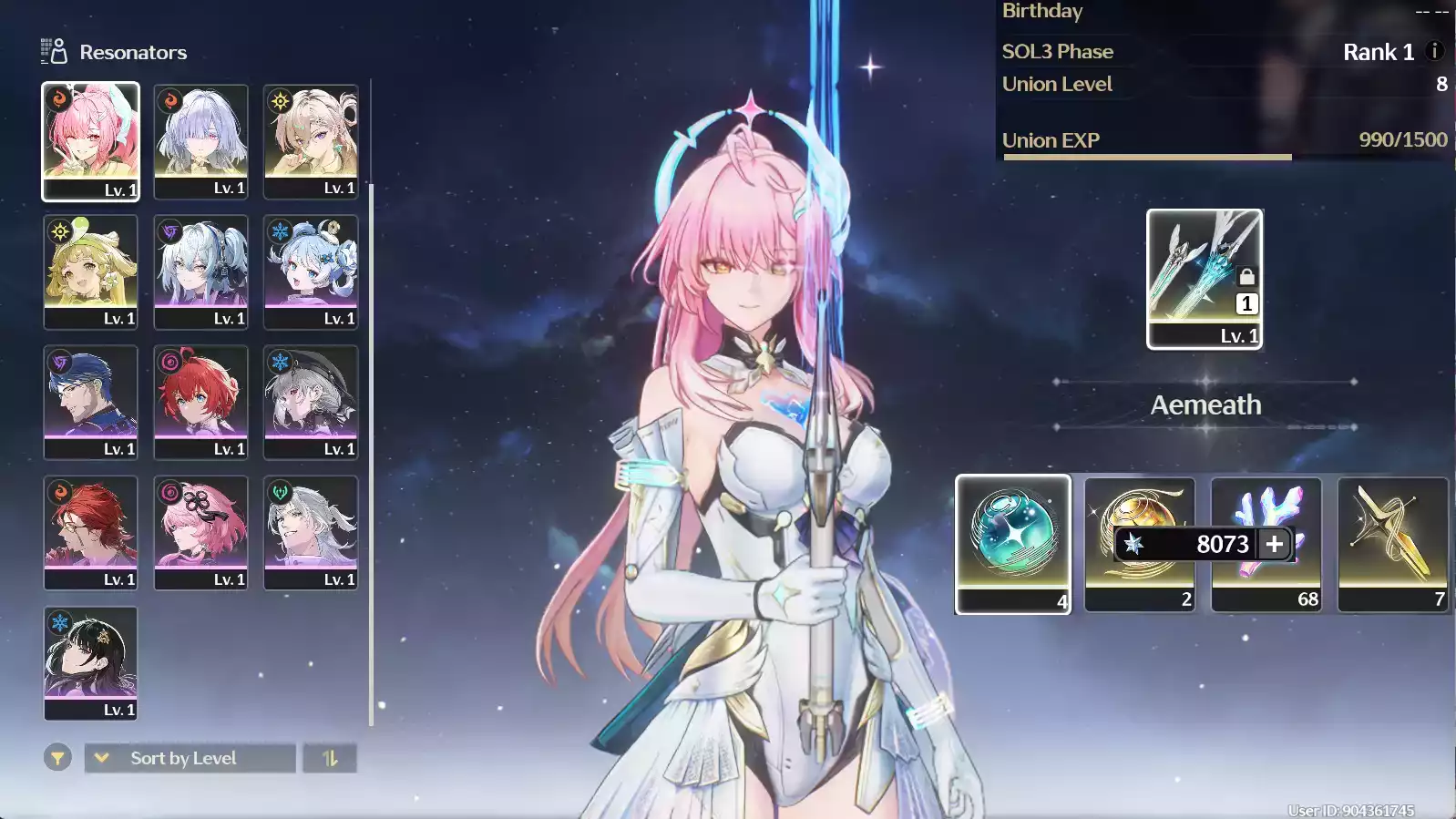 (SEA) UL8 Aemeath Trấn + Mornye + Lynae + 60 vé limit đủ roll trấn Lynae +68 san hô + Verina (Zin map zin nhiệm vụ)