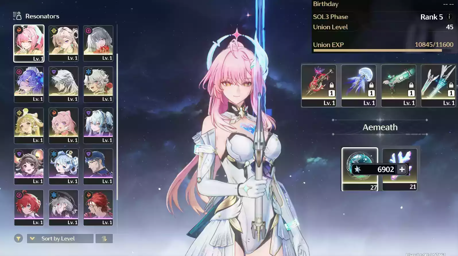 (SEA) UL45 Aemeath Trấn + Lynae Trấn+ Phrolova Trấn + Canta Trấn + 45 vé limit + Verina + Encore