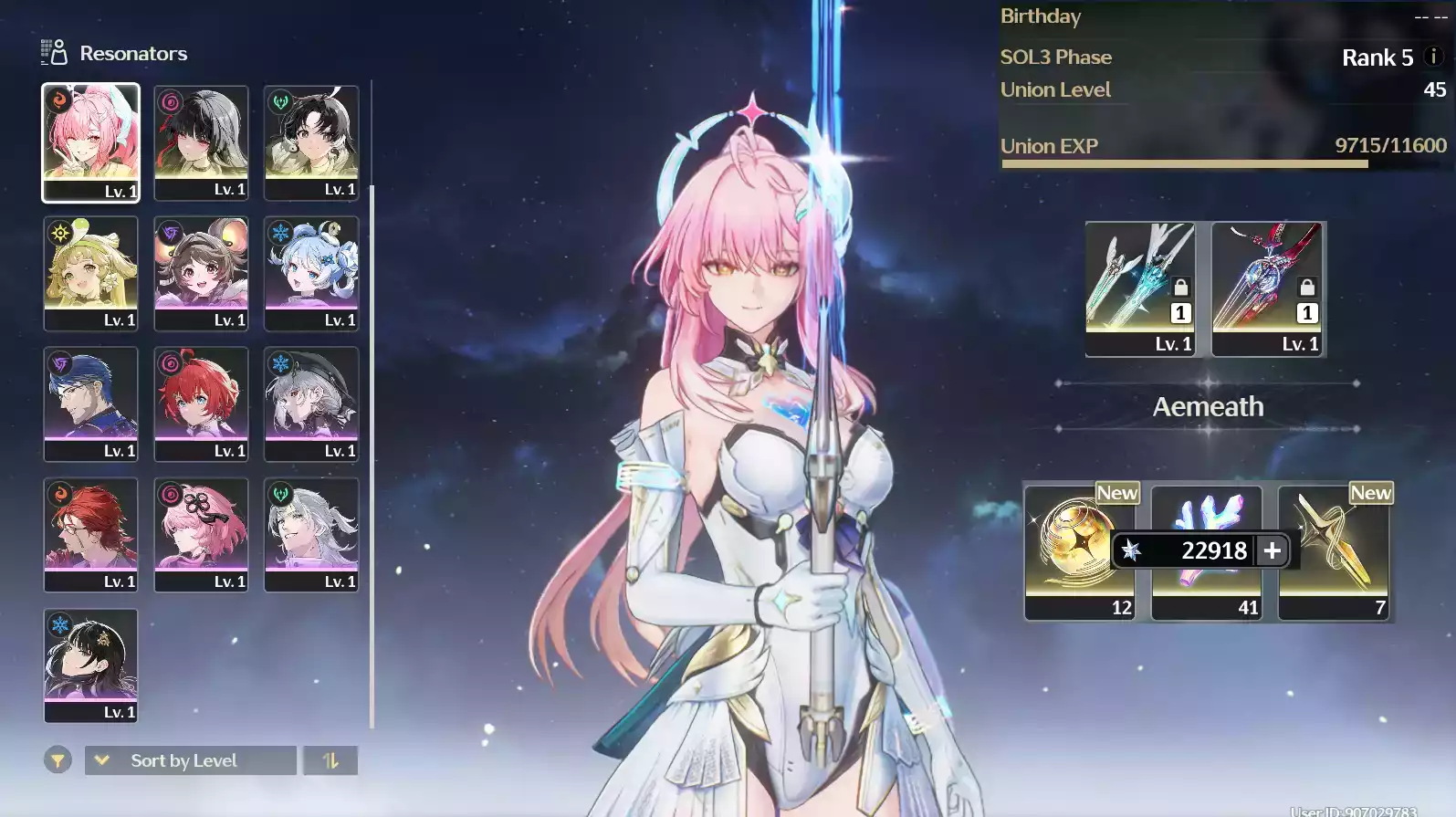 (SEA) UL45 Aemeath Trấn + Chisa Trấn + 160 vé limit + Verina