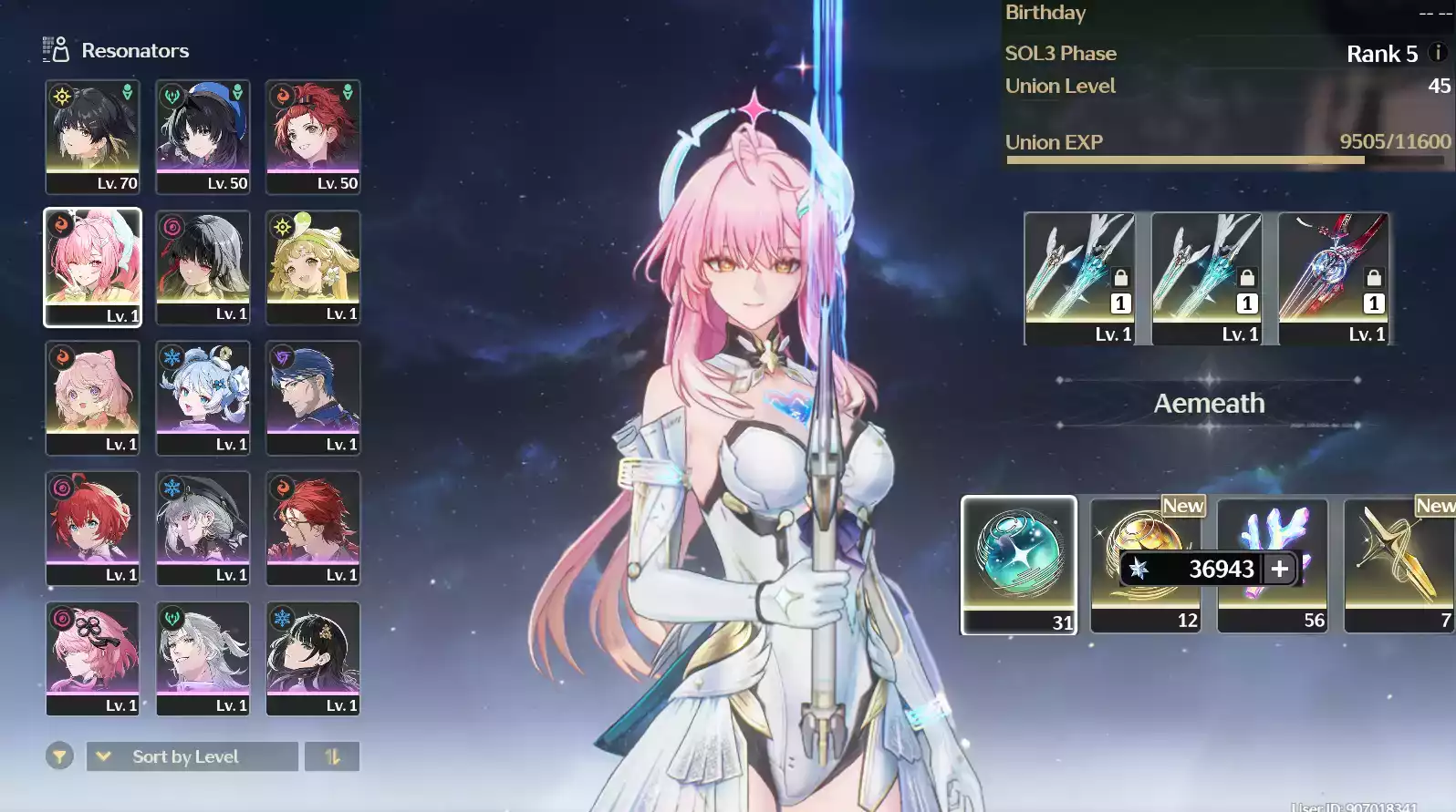 (SEA) UL45 Aemeath Trấn + Chisa Trấn + 255 vé limit + Verina + Encore