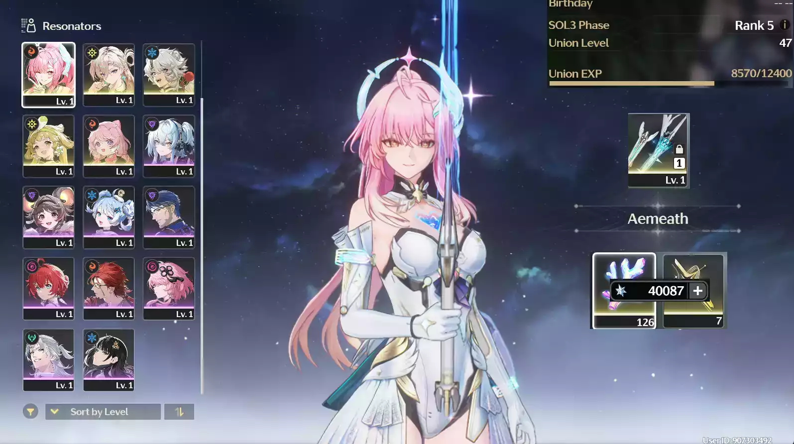 (SEA) UL45 Aemeath Trấn + Lynae + 260 vé limit + 126 san hô + Verina + Encore