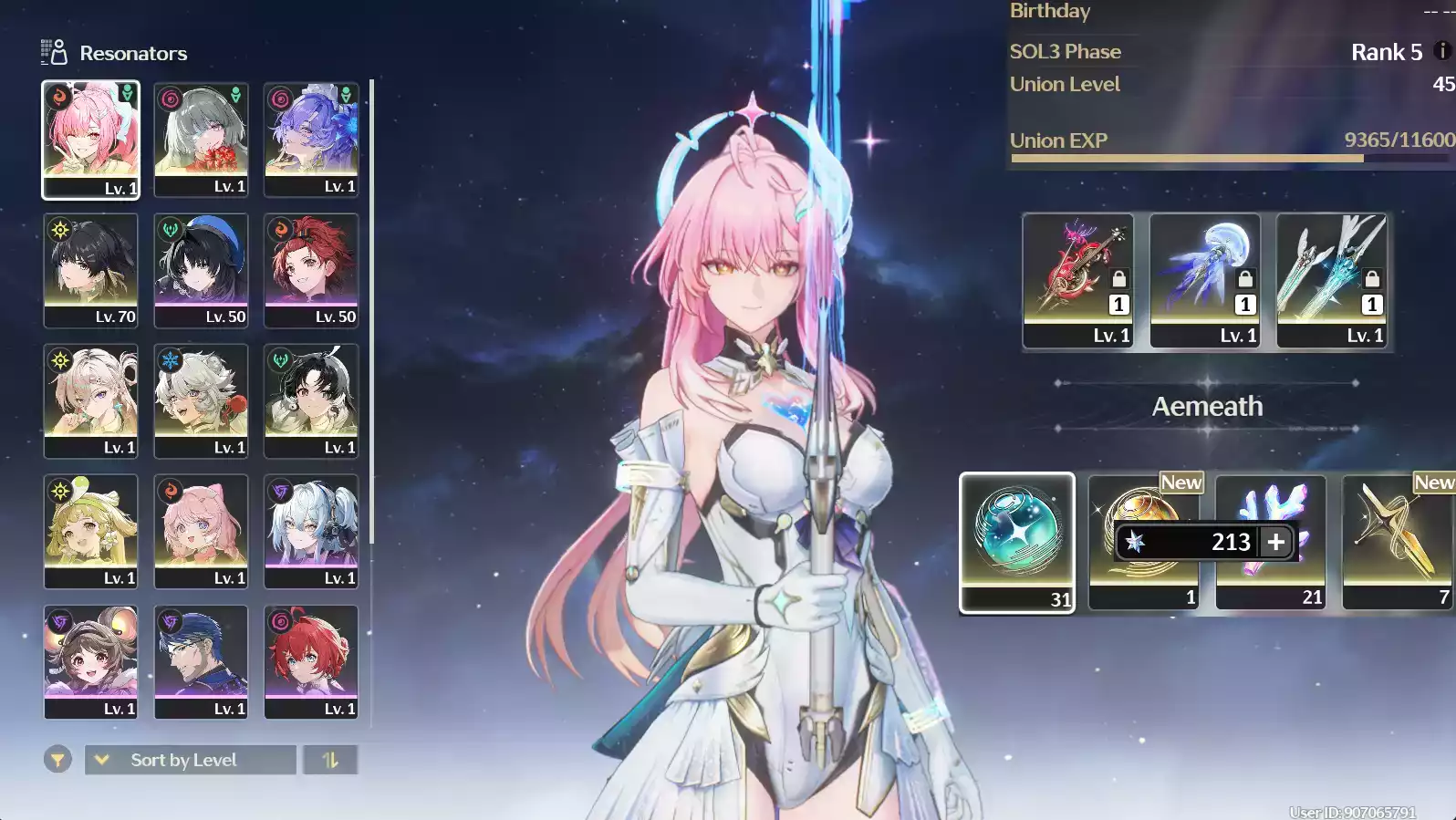(SEA) UL45 Aemeath Trấn + Lynae + Phrolova Trấn + Cantarella Trấn + Verina + Encore