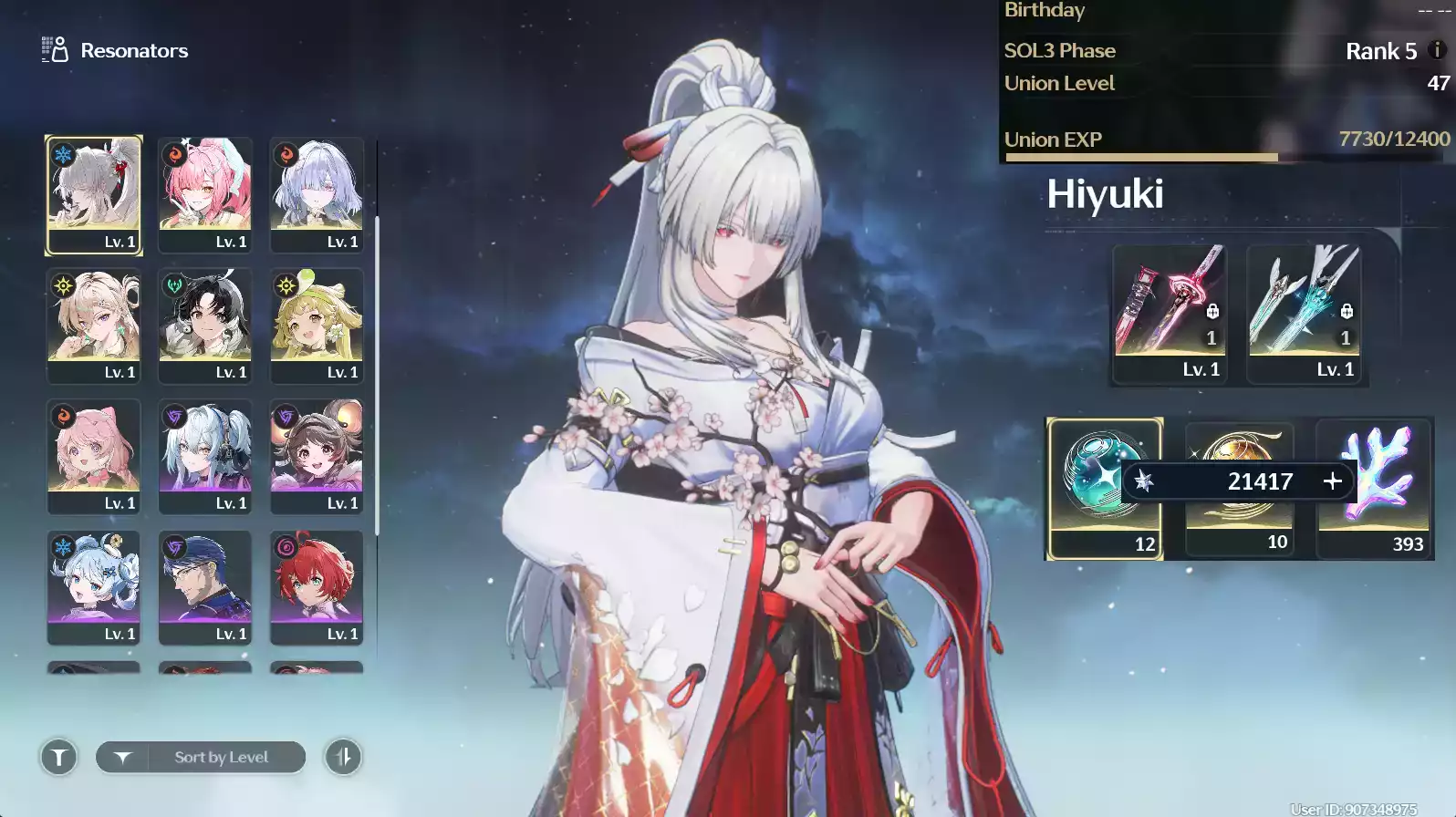 (SEA) UL48 Hiyuki Trấn + Aemeath Trấn + Lynae + Mornye + 393 San hô + 143 vé limti + Verina + Encore